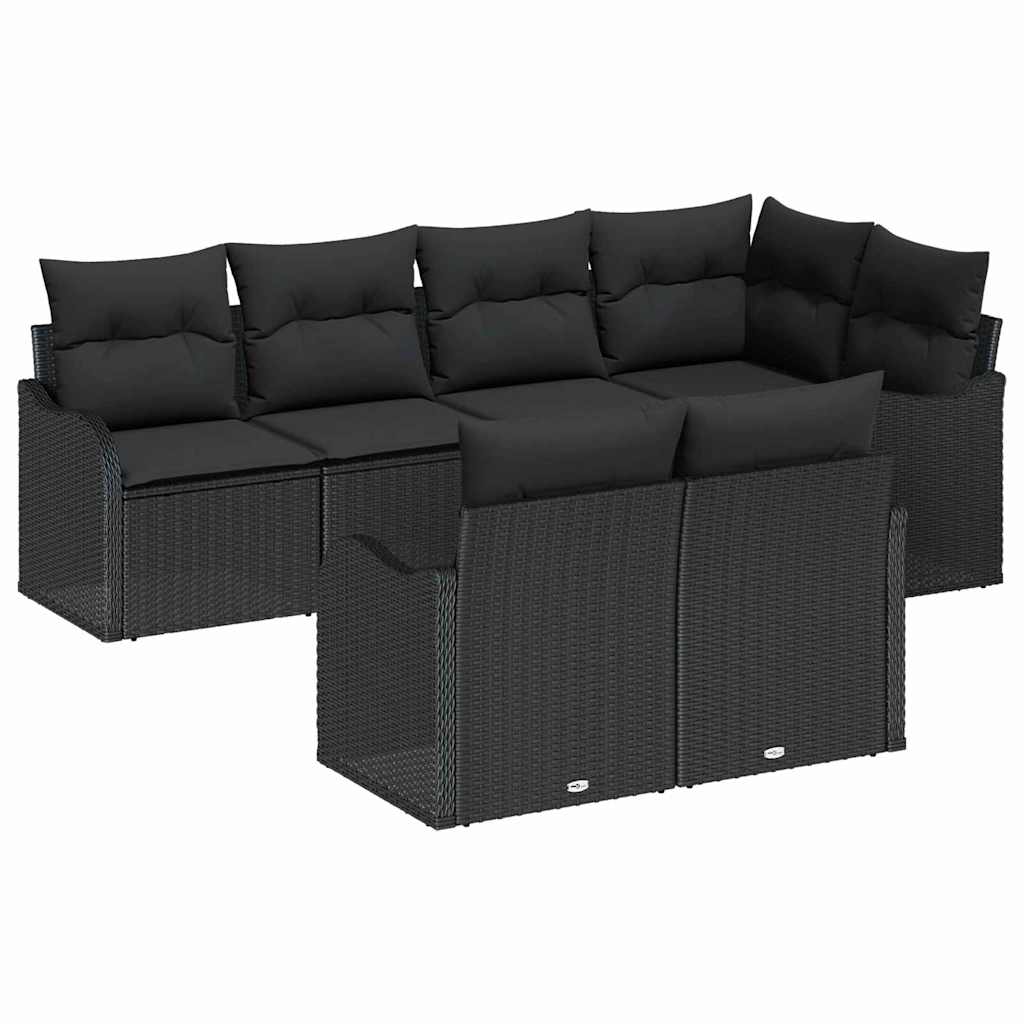Ensemble de canapé de jardin 7 pcs Noir Poly rotin
