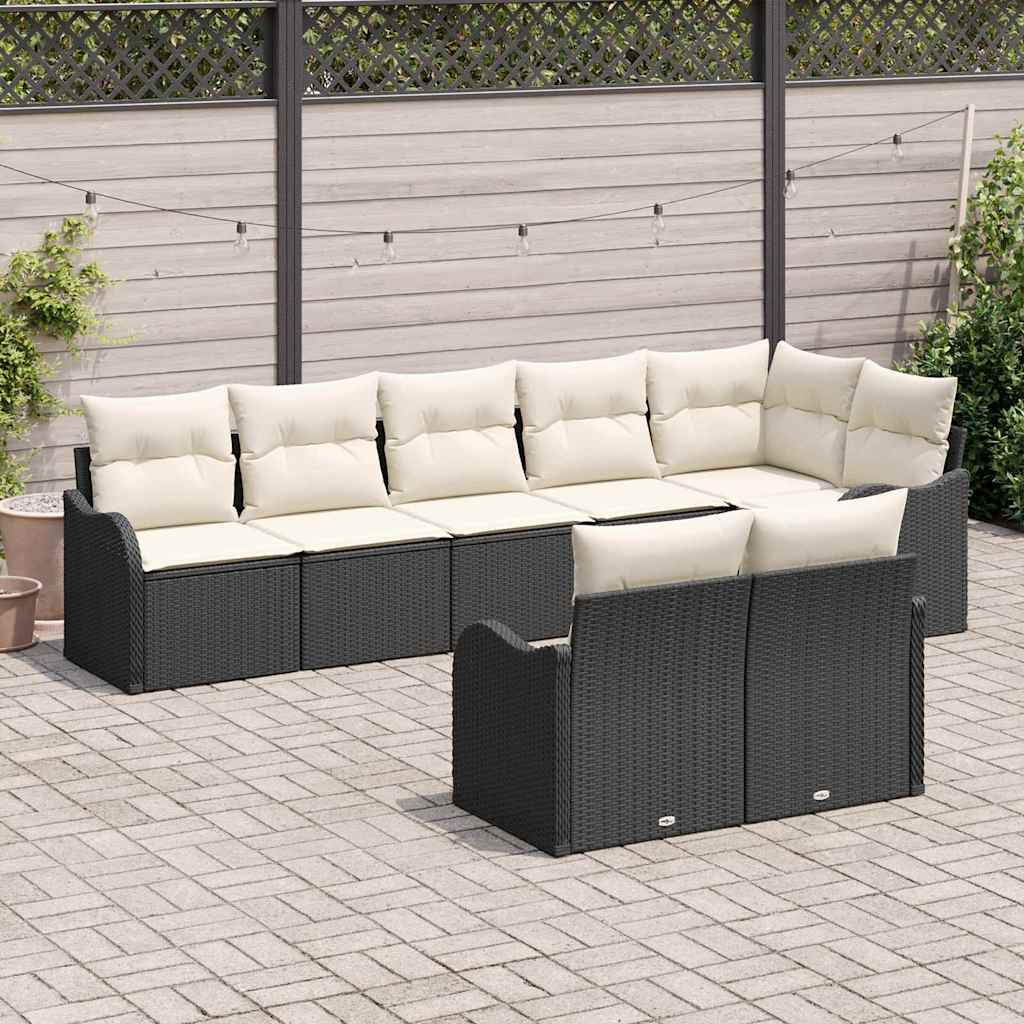 Ensemble de canapé de jardin 8 pc Noir et Blanc polyrotin