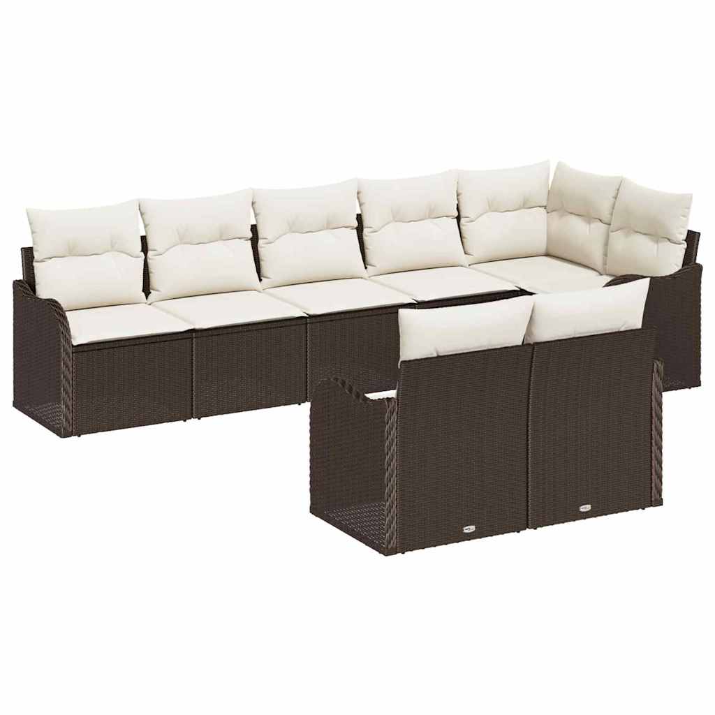 Ensemble de canapé de jardin 8 pcs Marron et blanc Poly rotin