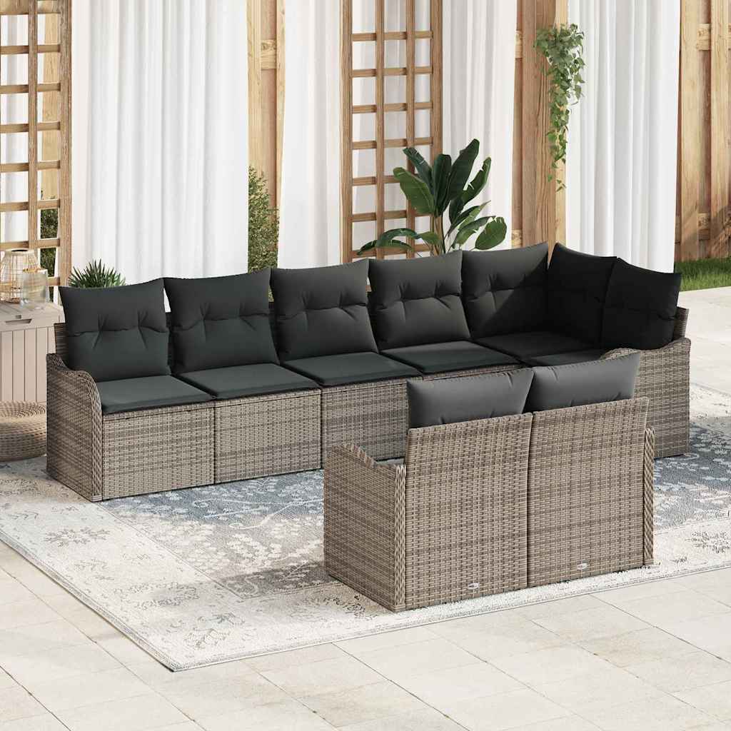 Ensemble de canapé de jardin 8 pc Gris polyrotin