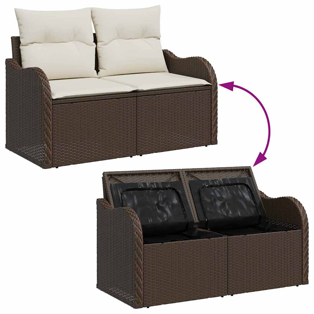 Ensemble de canapé de jardin 9 pcs Marron et blanc Poly rotin
