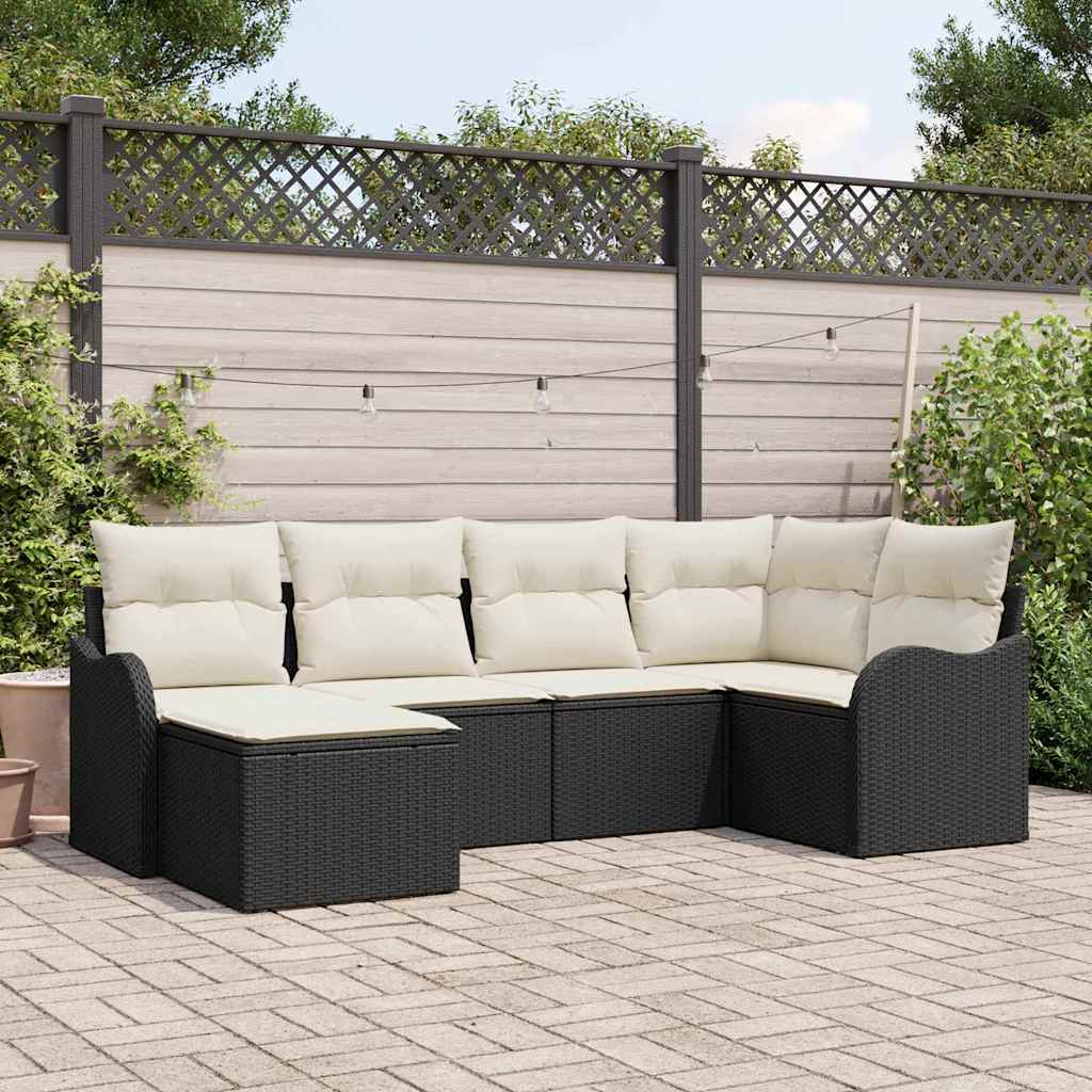 Ensemble de canapé de jardin 6 pc Noir et Blanc polyrotin