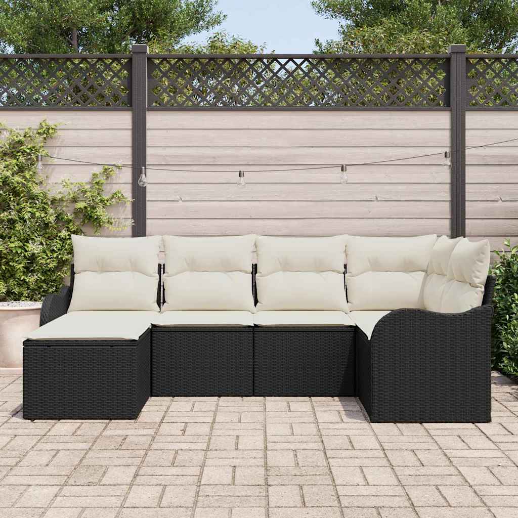 Ensemble de canapé de jardin 6 pcs Noir et blanc Poly rotin
