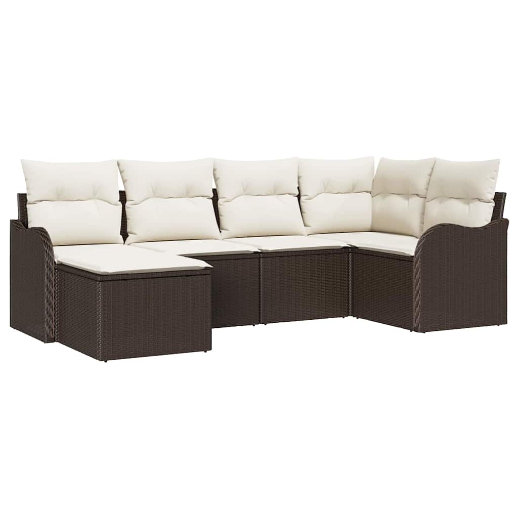 Ensemble de canapé de jardin 6 pcs Marron et blanc Poly rotin