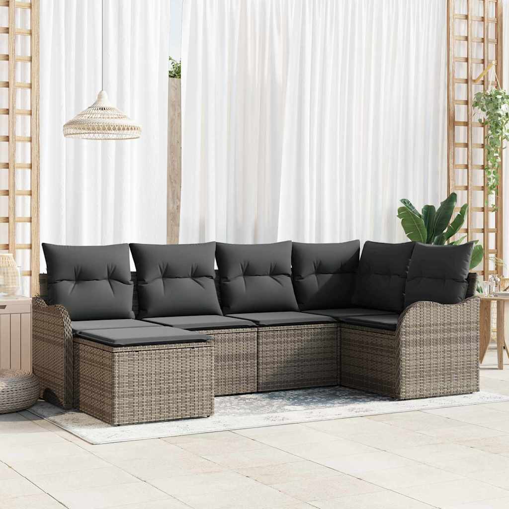 Ensemble de canapé de jardin 6 pc Gris polyrotin