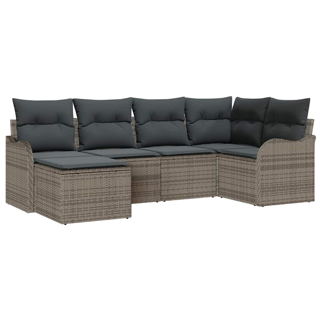 Ensemble de canapé de jardin 6 pc Gris polyrotin