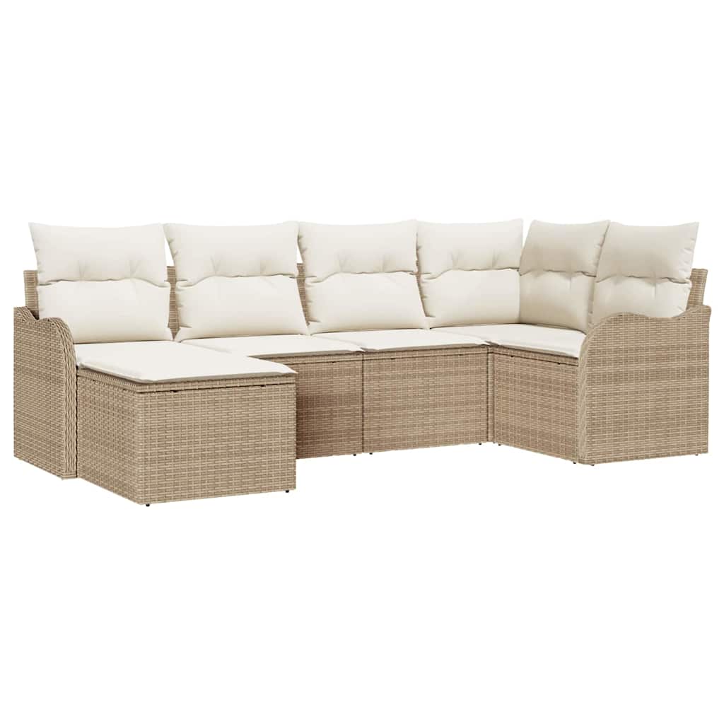 Ensemble de canapé de jardin 6 pc Beige et blanc polyrotin
