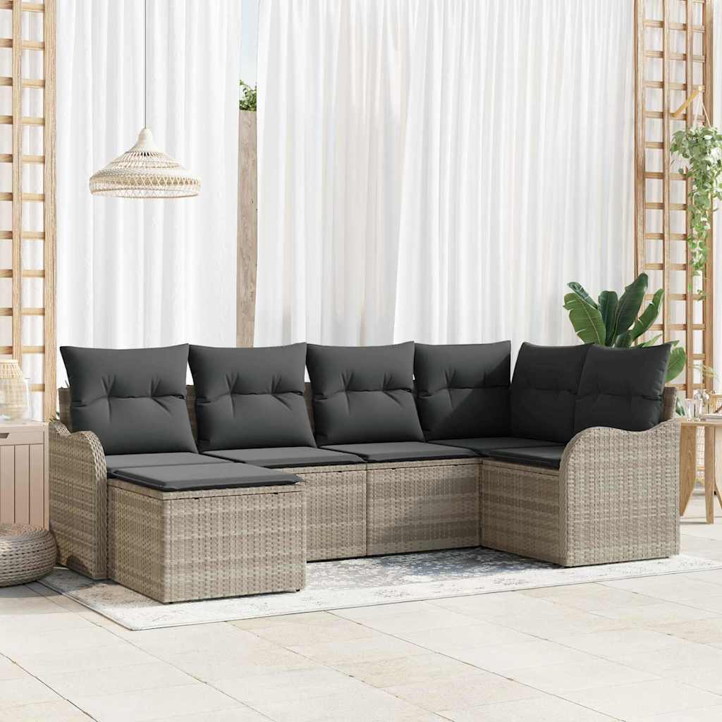 Ensemble de canapé de jardin 6 pc Gris clair polyrotin