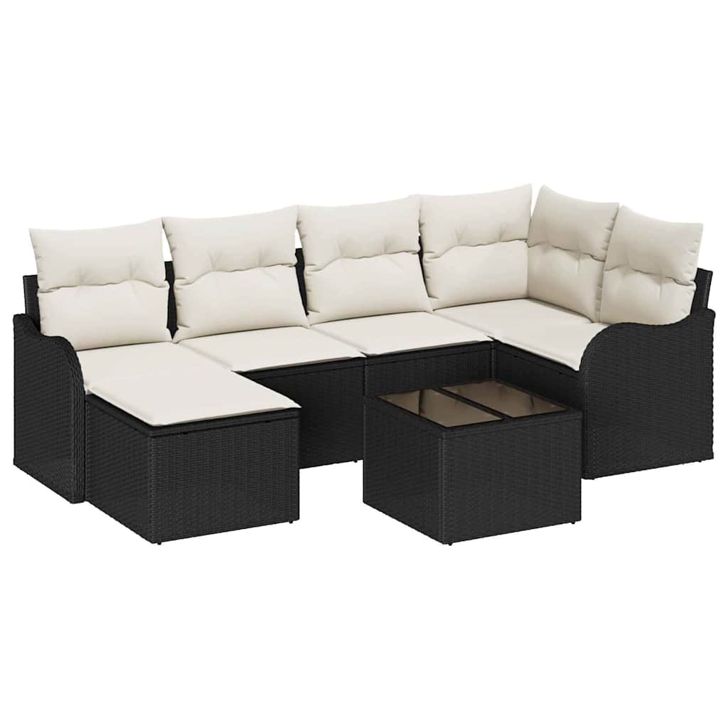 Ensemble de canapé de jardin 7 pcs Noir et blanc Poly rotin