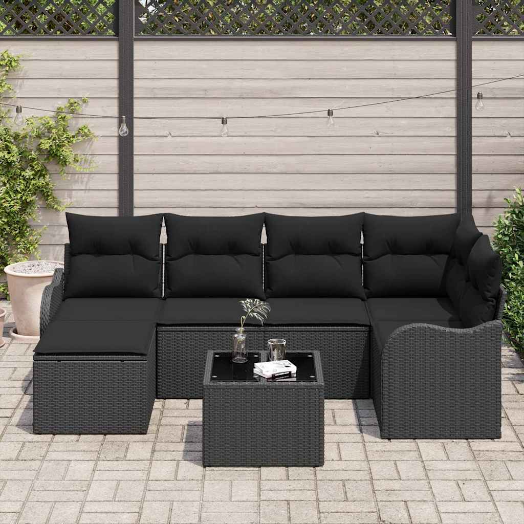Ensemble de canapé de jardin avec coussin 7 pcs Noir Poly rotin - XIOS