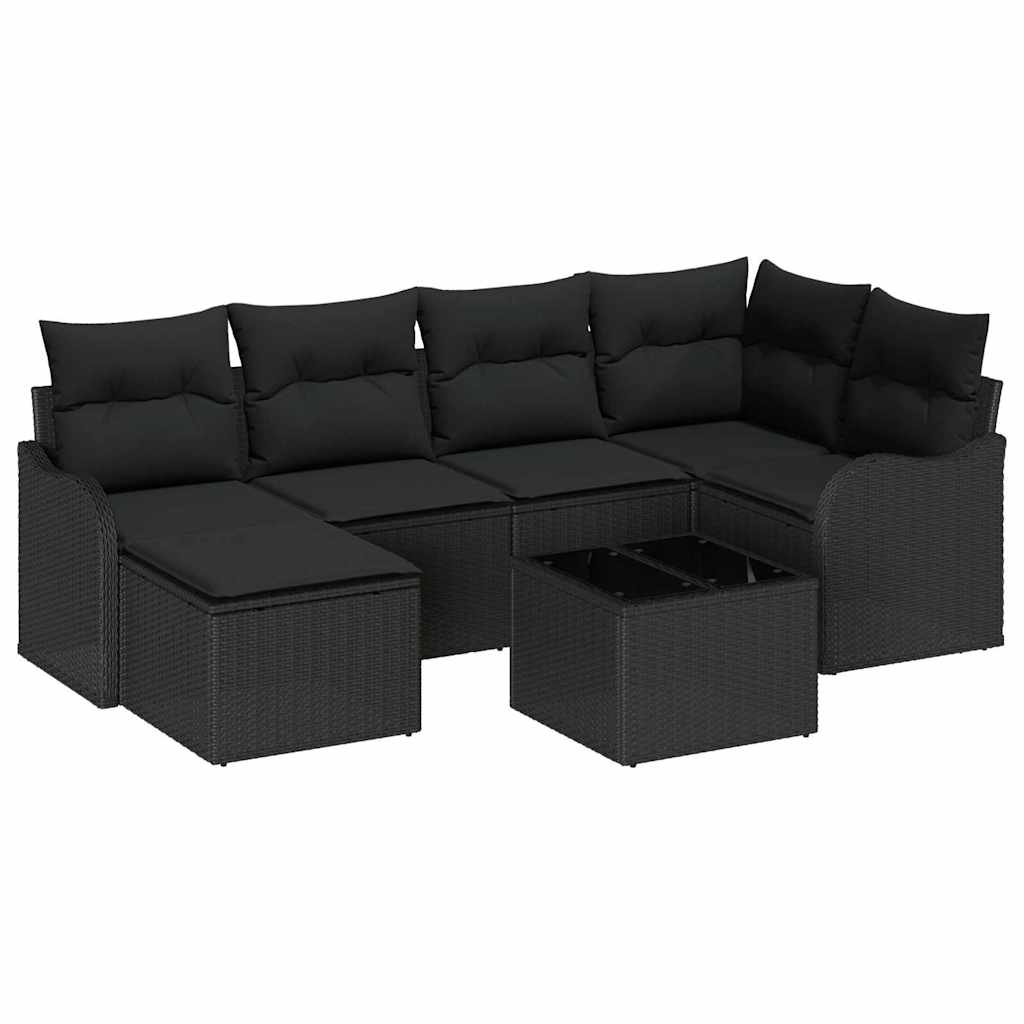Ensemble de canapé de jardin avec coussin 7 pcs Noir Poly rotin - XIOS