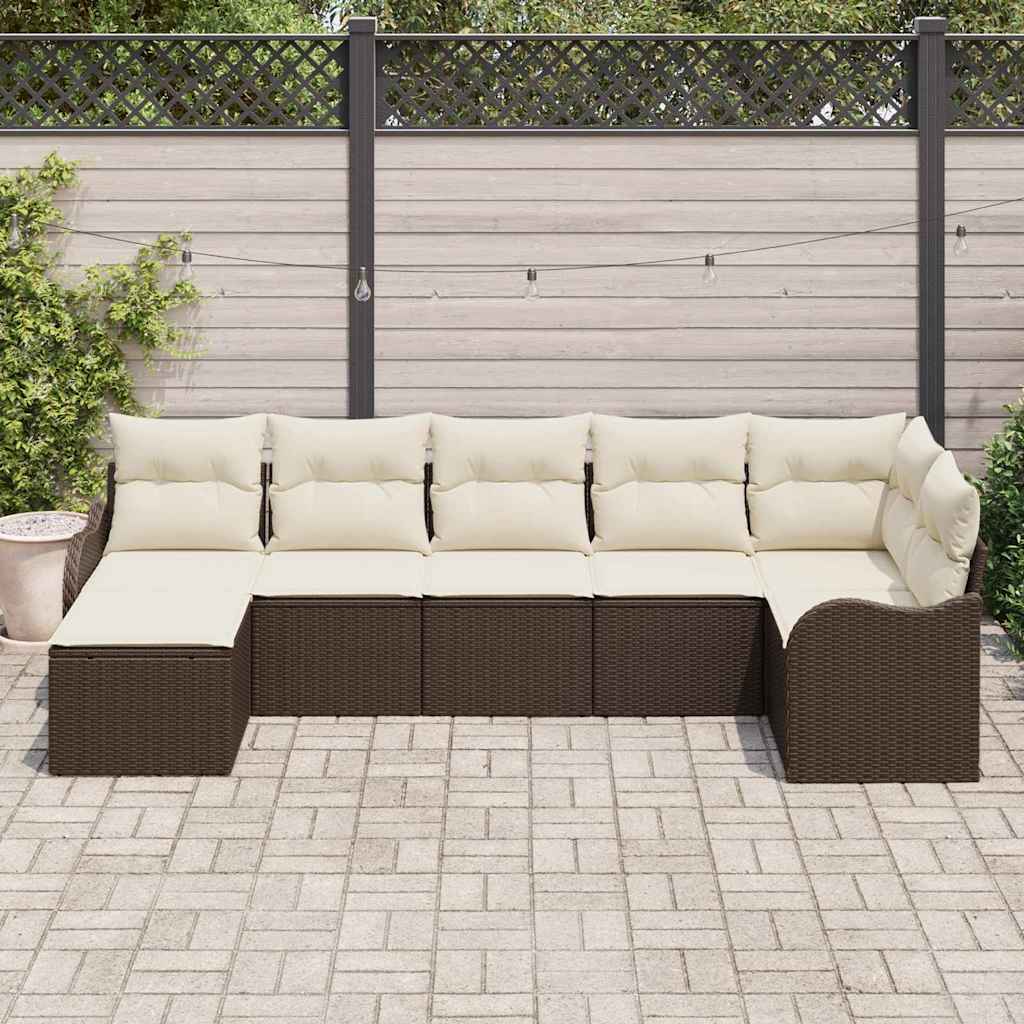 Ensemble de canapé de jardin 7 pcs Marron et blanc Poly rotin - XIOS