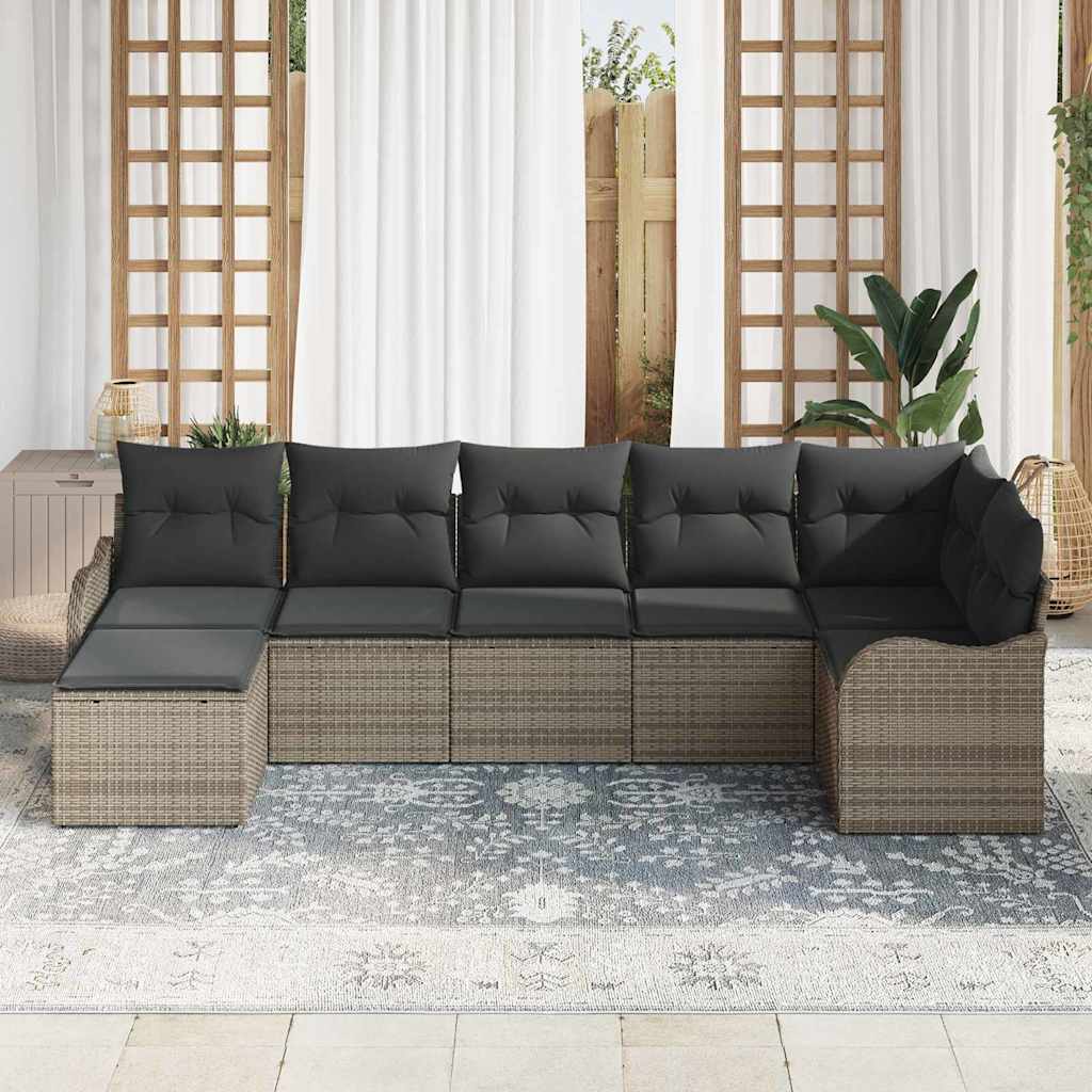 Ensemble de canapé de jardin 7 pc Gris polyrotin