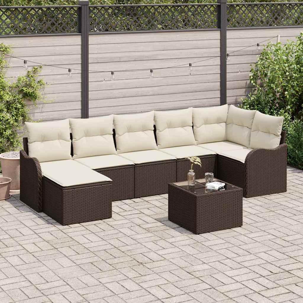 Ensemble de canapé de jardin 8 pcs Marron et blanc Poly rotin