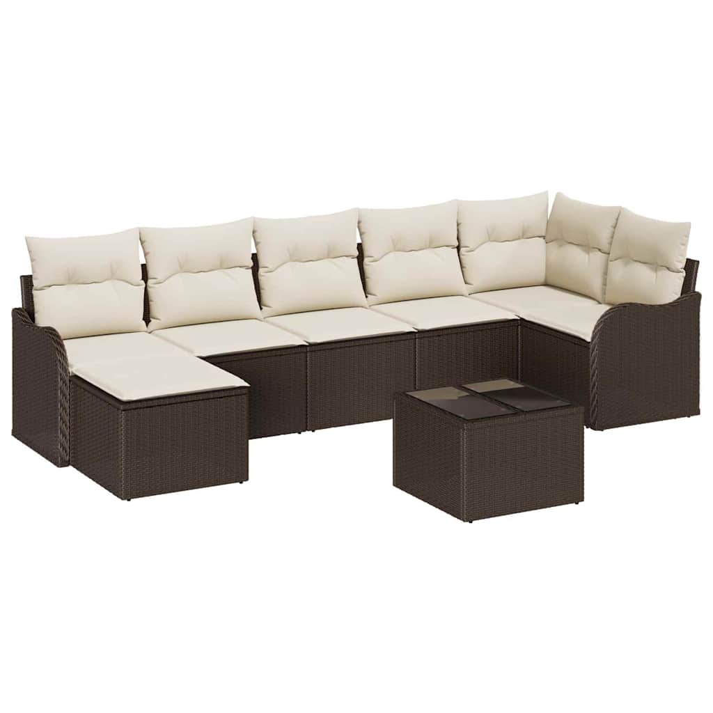 Ensemble de canapé de jardin 8 pcs Marron et blanc Poly rotin