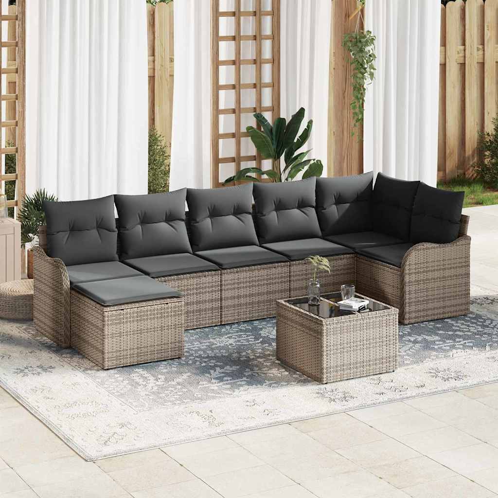 Ensemble de canapé de jardin 8 pc Gris polyrotin