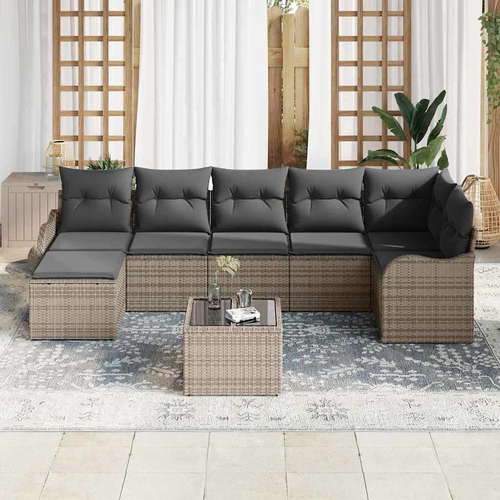 Ensemble de canapé de jardin 8 pc Gris polyrotin