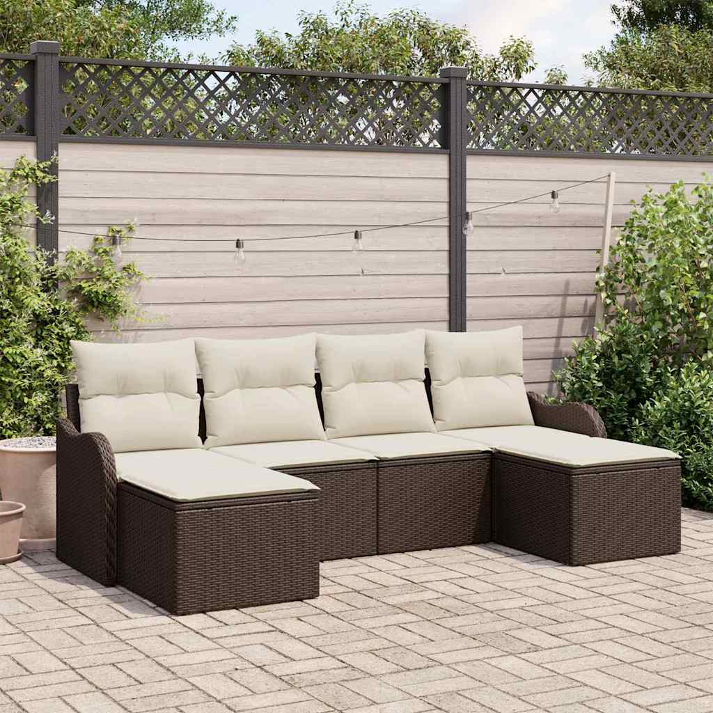 Ensemble de canapé de jardin 6 pcs Marron et blanc Poly rotin