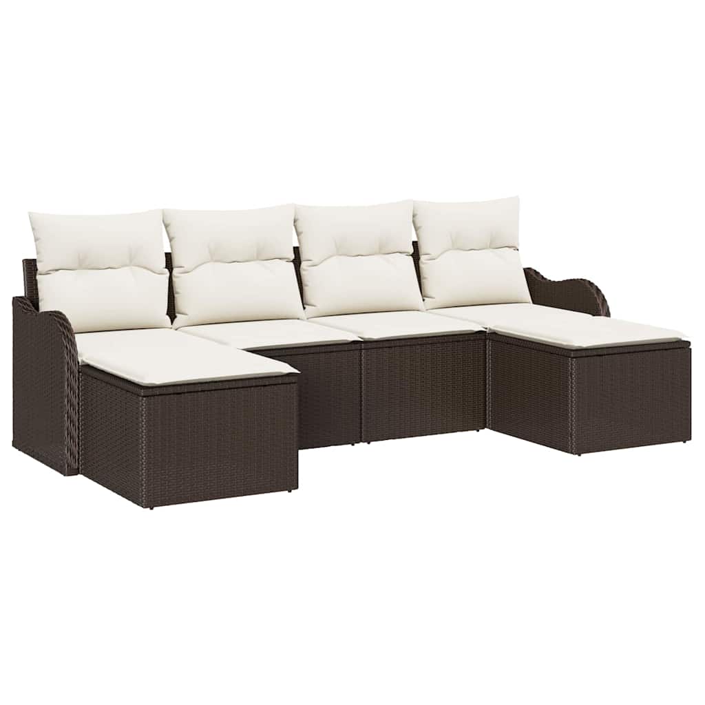 Ensemble de canapé de jardin 6 pcs Marron et blanc Poly rotin