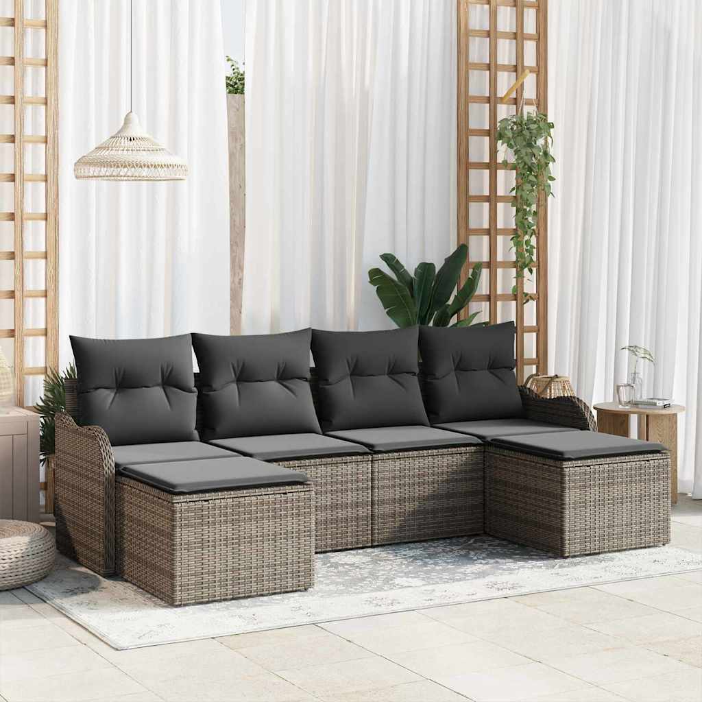Ensemble de canapé de jardin avec stockage 6 pcs Gris polyrotin