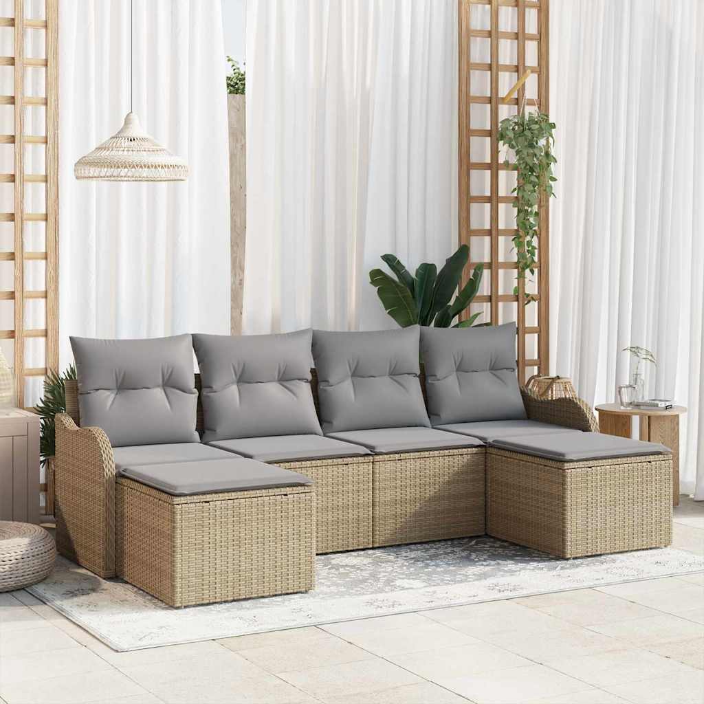 Ensemble de canapé de jardin 6 pc Beige et Gris clair polyrotin