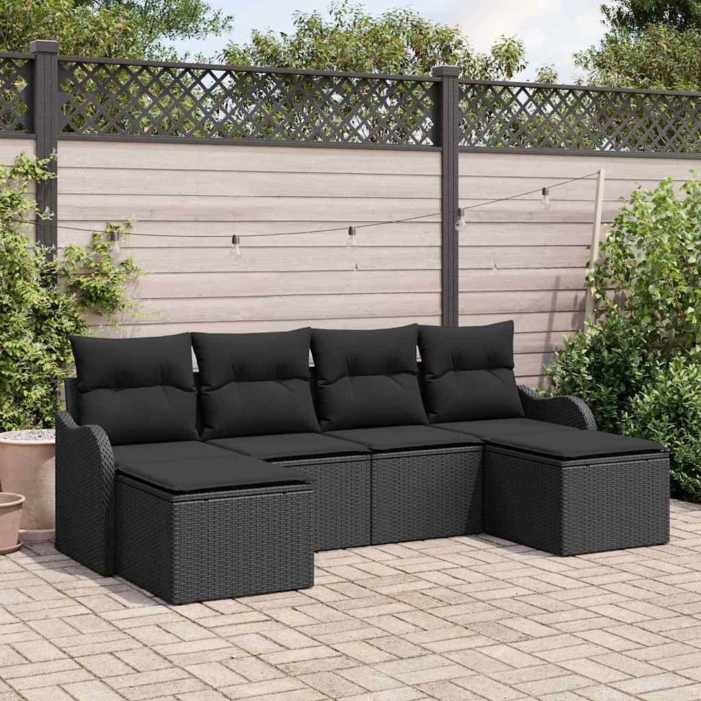 Ensemble de canapé de jardin 6 pc Noir polyrotin