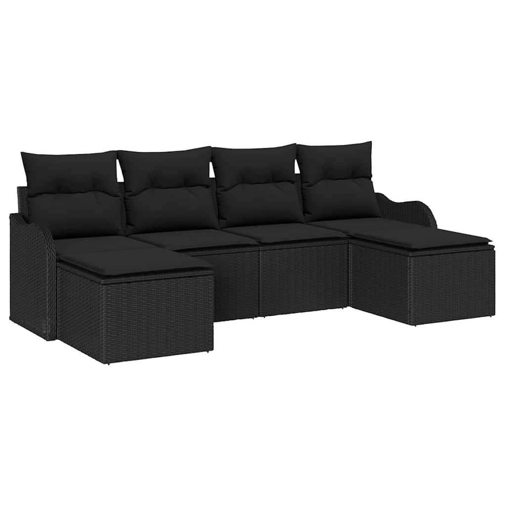 Ensemble de canapé de jardin avec coussin 6 pcs Noir Poly rotin