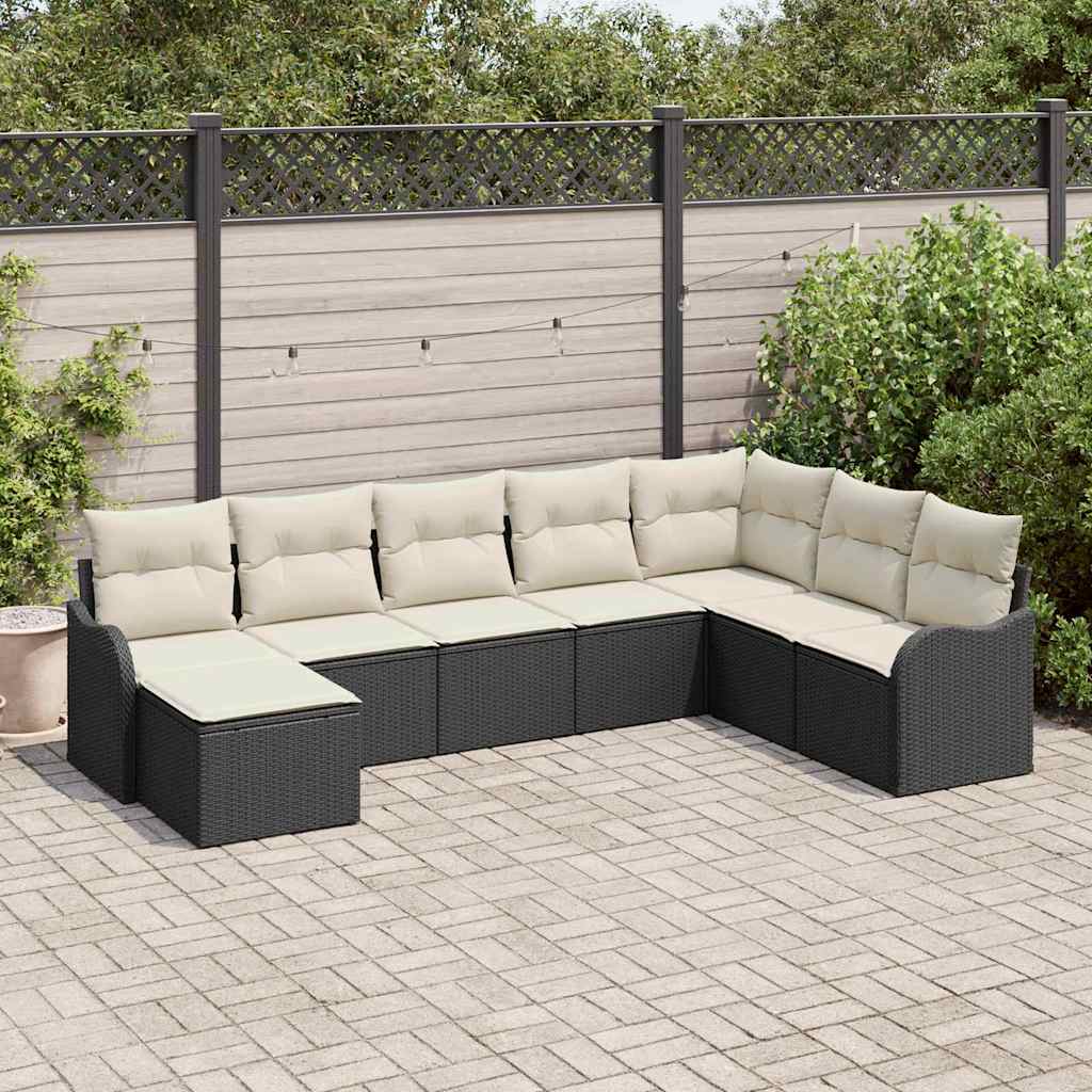 Ensemble de canapé de jardin 8 pc Noir et Blanc polyrotin