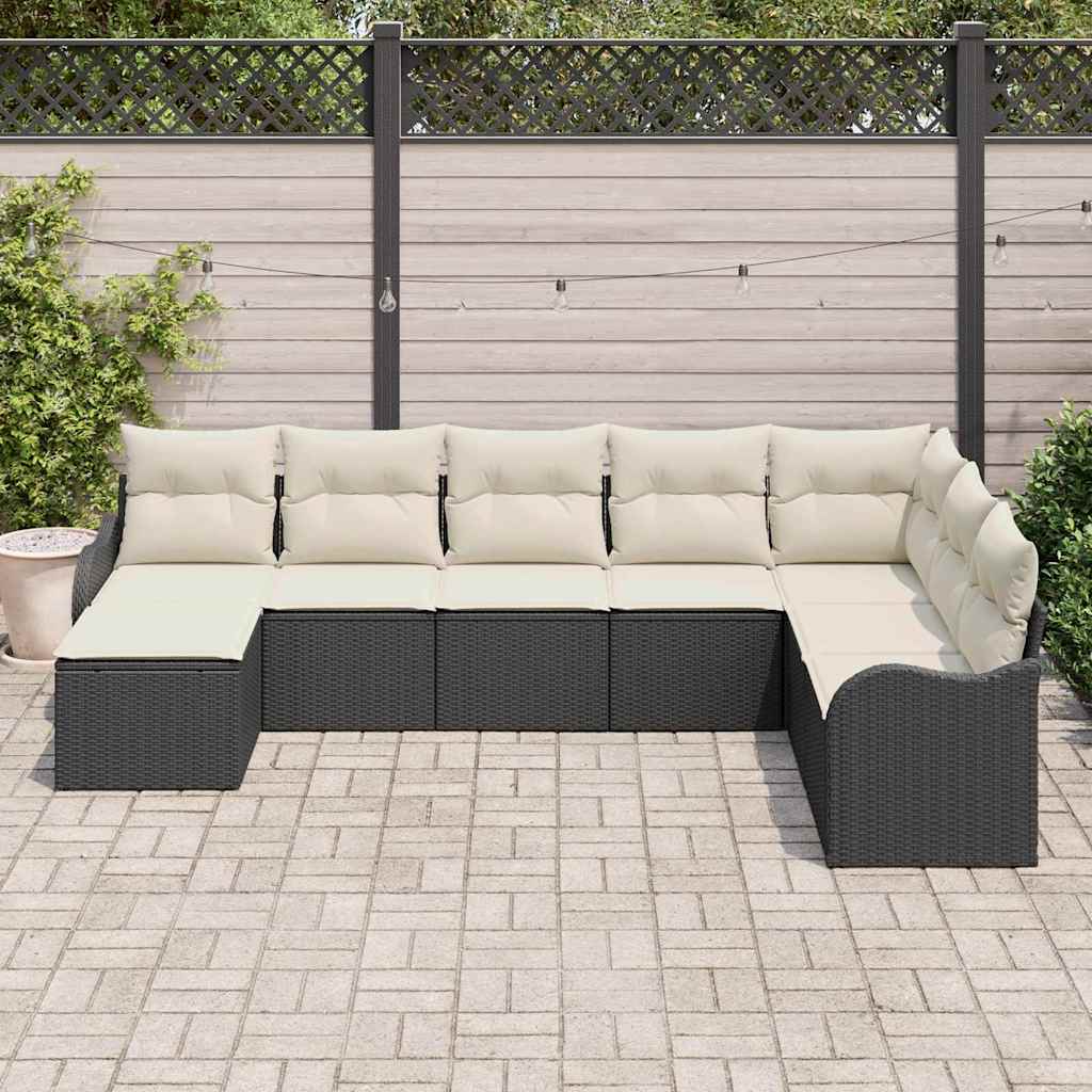 Ensemble de canapé de jardin 8 pc Noir et Blanc polyrotin