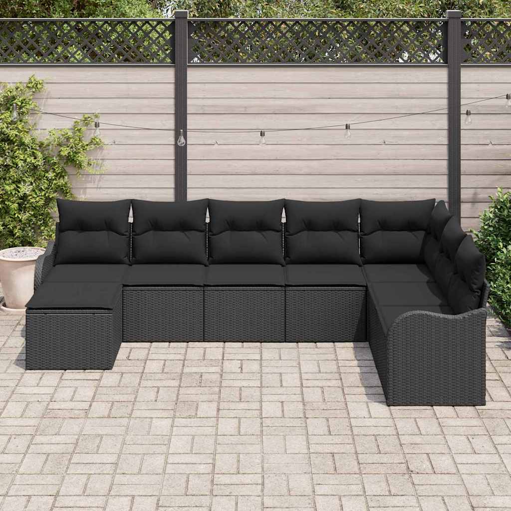 Ensemble de canapé de jardin avec coussin 8 pcs Noir Poly rotin