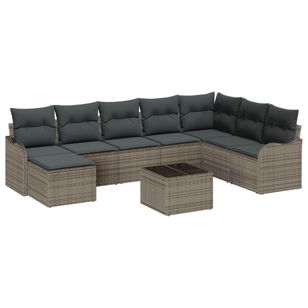 Ensemble de canapé de jardin 9 pc Gris polyrotin