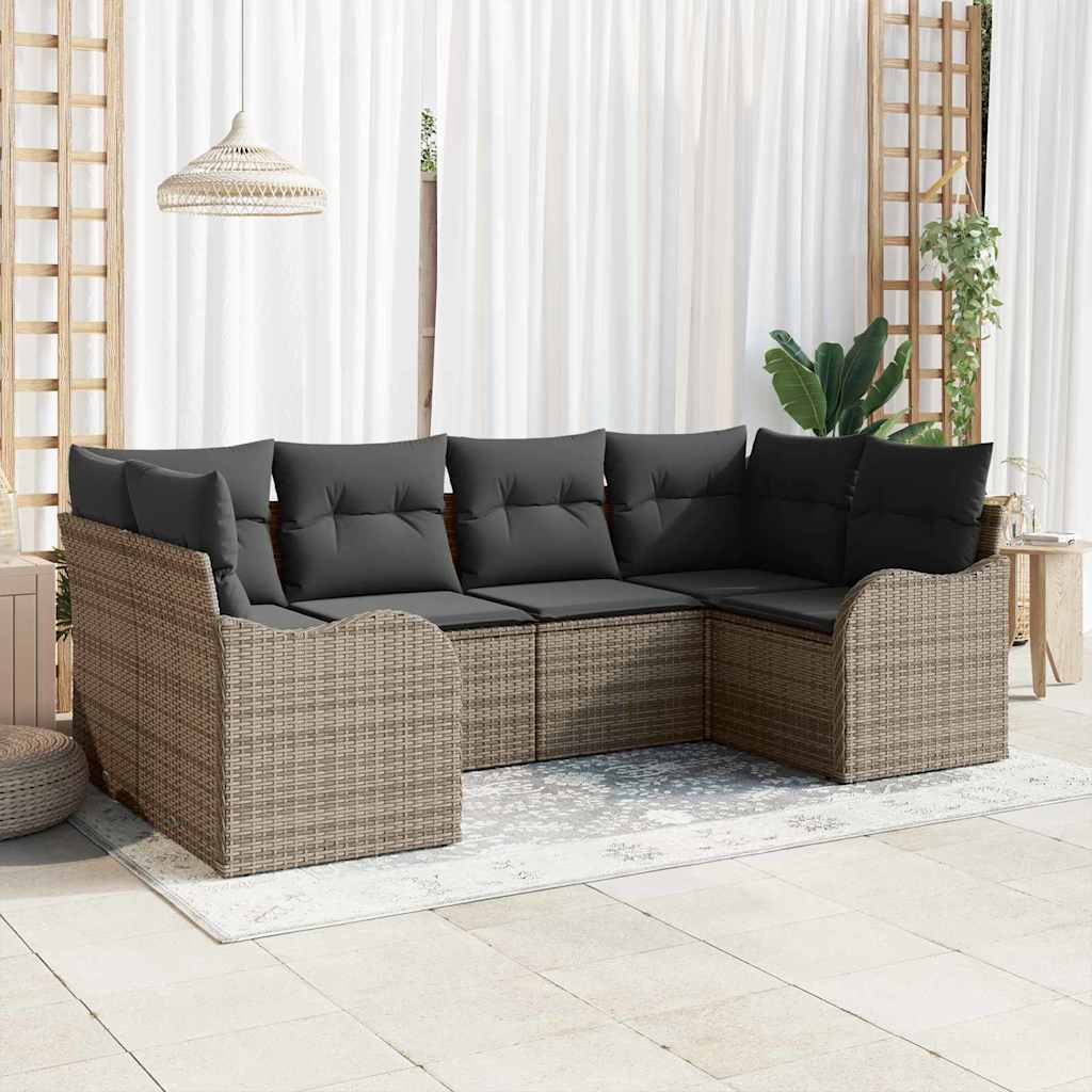 Ensemble de canapé de jardin 6 pc Gris Poly rotin