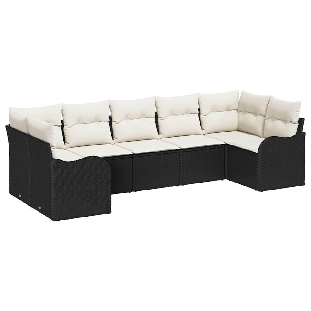 Ensemble de canapé de jardin 7 pcs Noir et blanc Poly rotin
