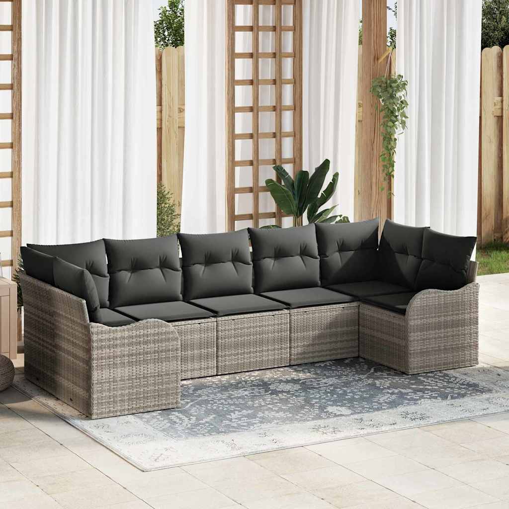 Ensemble de canapé de jardin 7 pc Gris clair Poly rotin