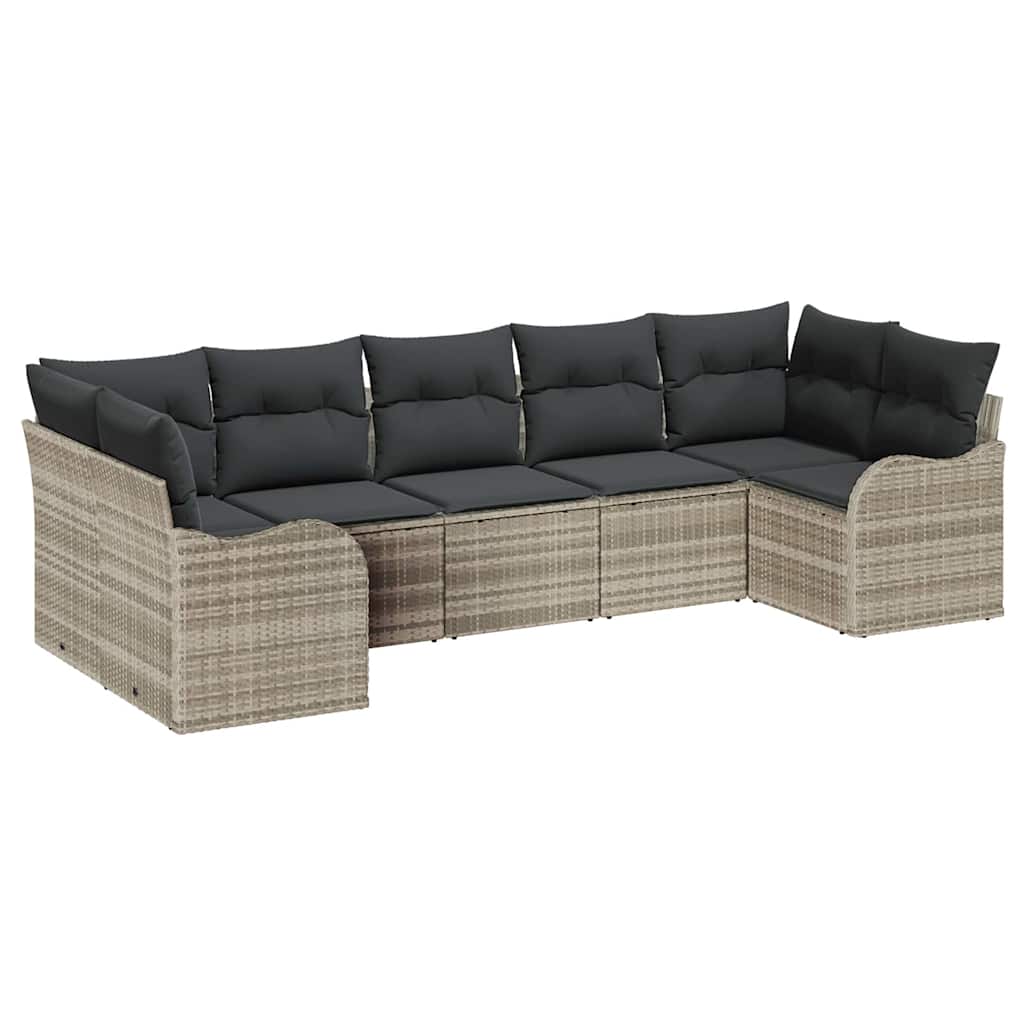 Ensemble de canapé de jardin 7 pcs Gris clair Poly rotin