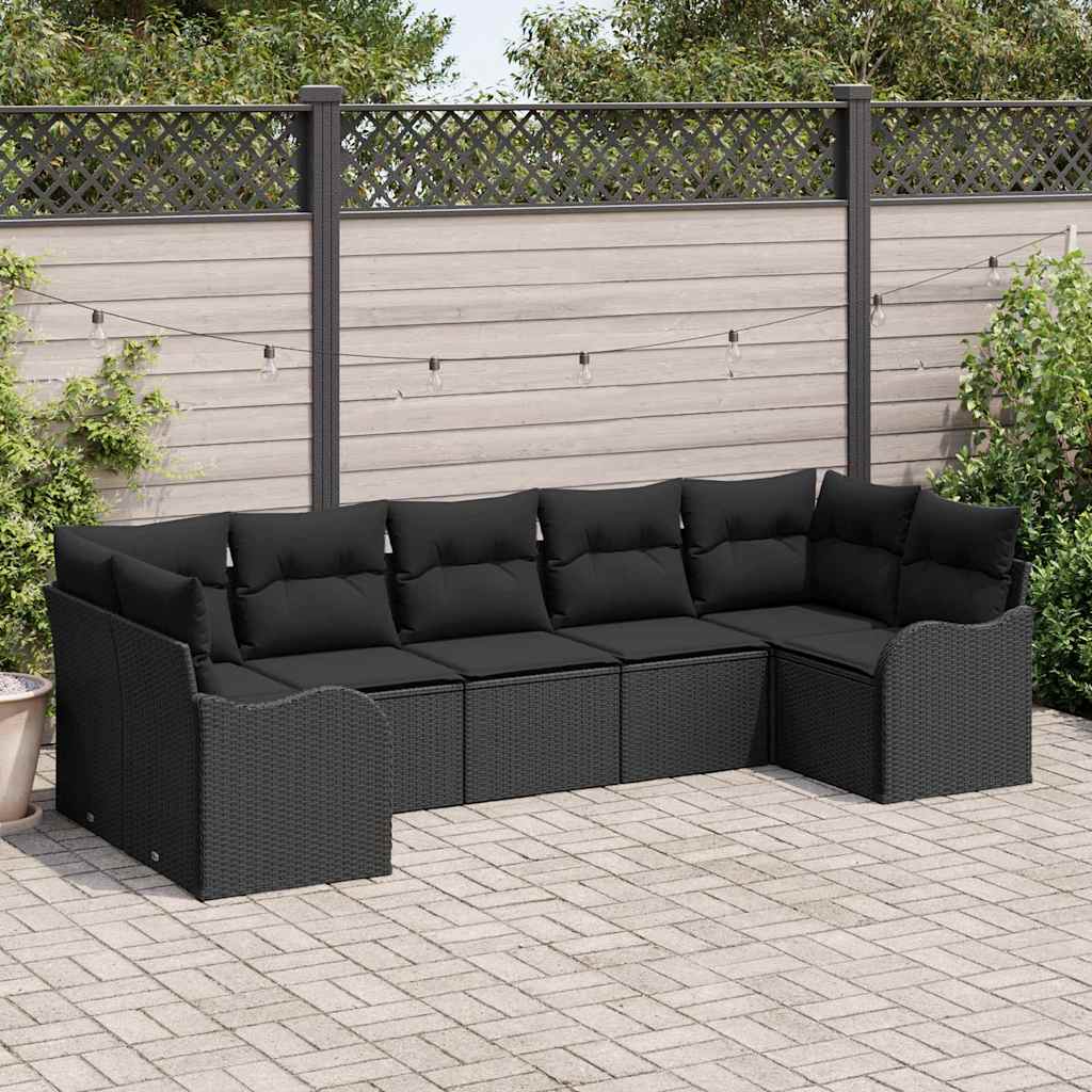 Ensemble de canapé de jardin 7 pcs Noir Poly rotin
