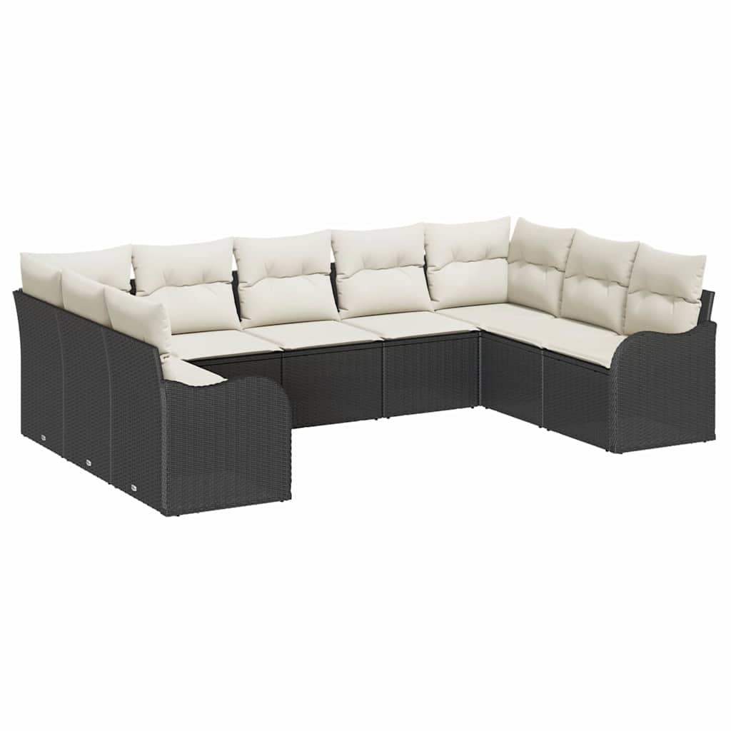 Ensemble de canapé de jardin 9 pcs Noir et blanc polyrotin