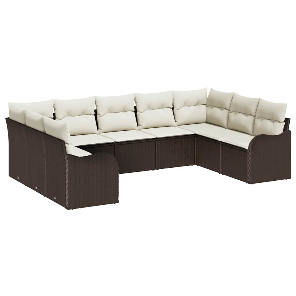 Ensemble de canapé de jardin 9 pcs Marron et blanc polyrotin