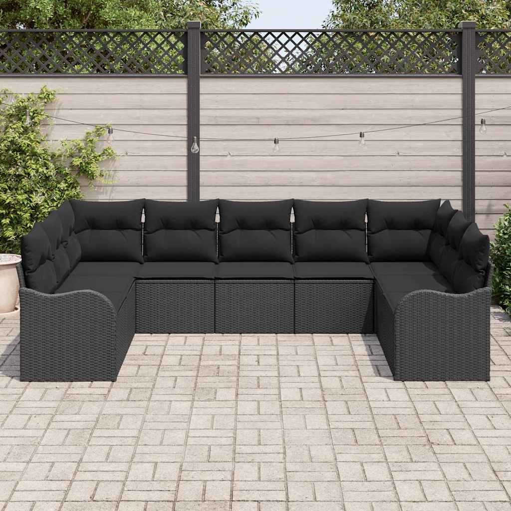 Ensemble de canapé de jardin avec stockage 9 pcs Noir polyrotin