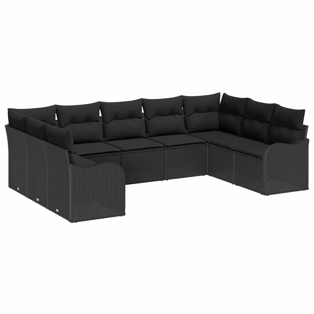 Ensemble de canapé de jardin avec stockage 9 pcs Noir polyrotin