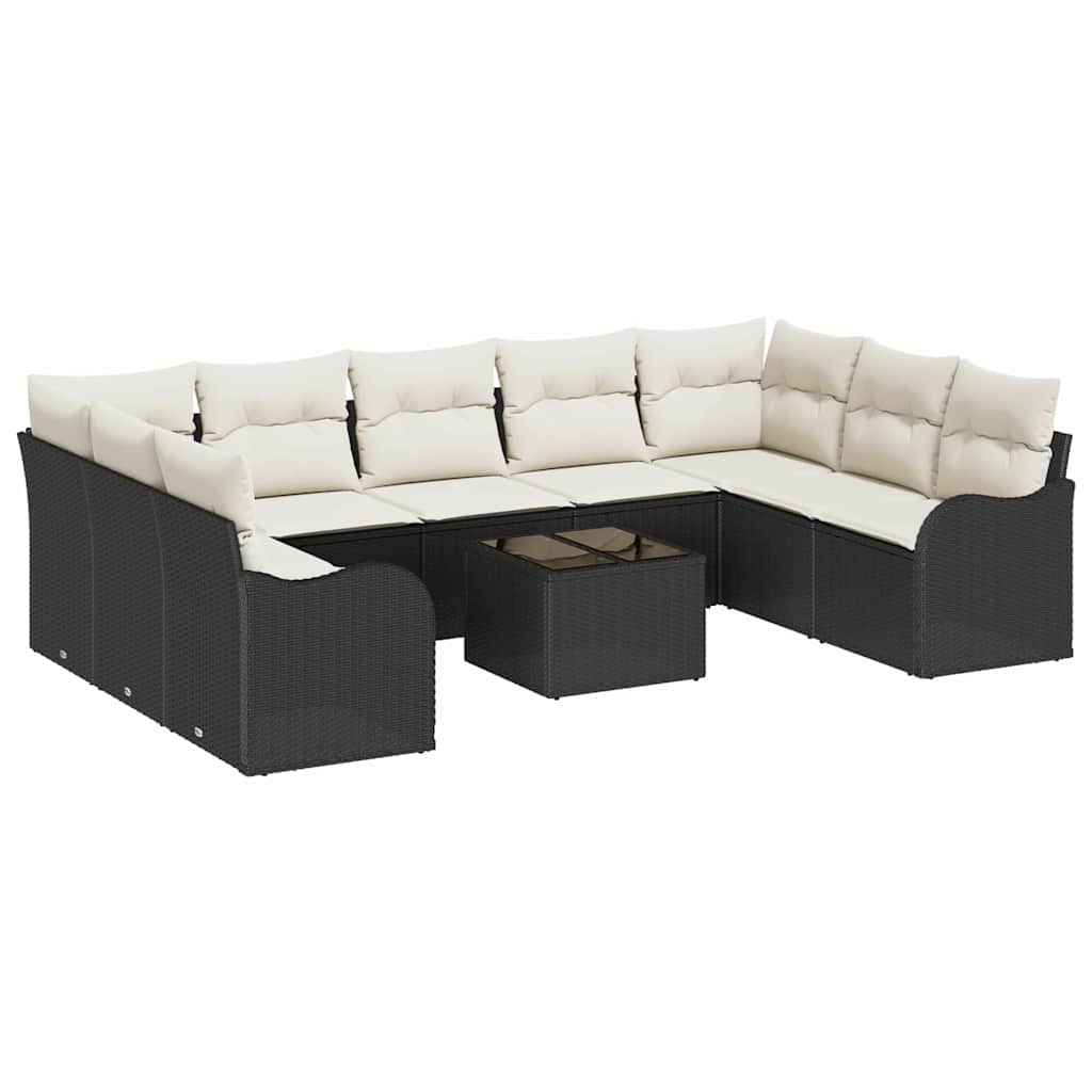 Ensemble de canapé de jardin 10 pcs Noir et blanc Poly rotin