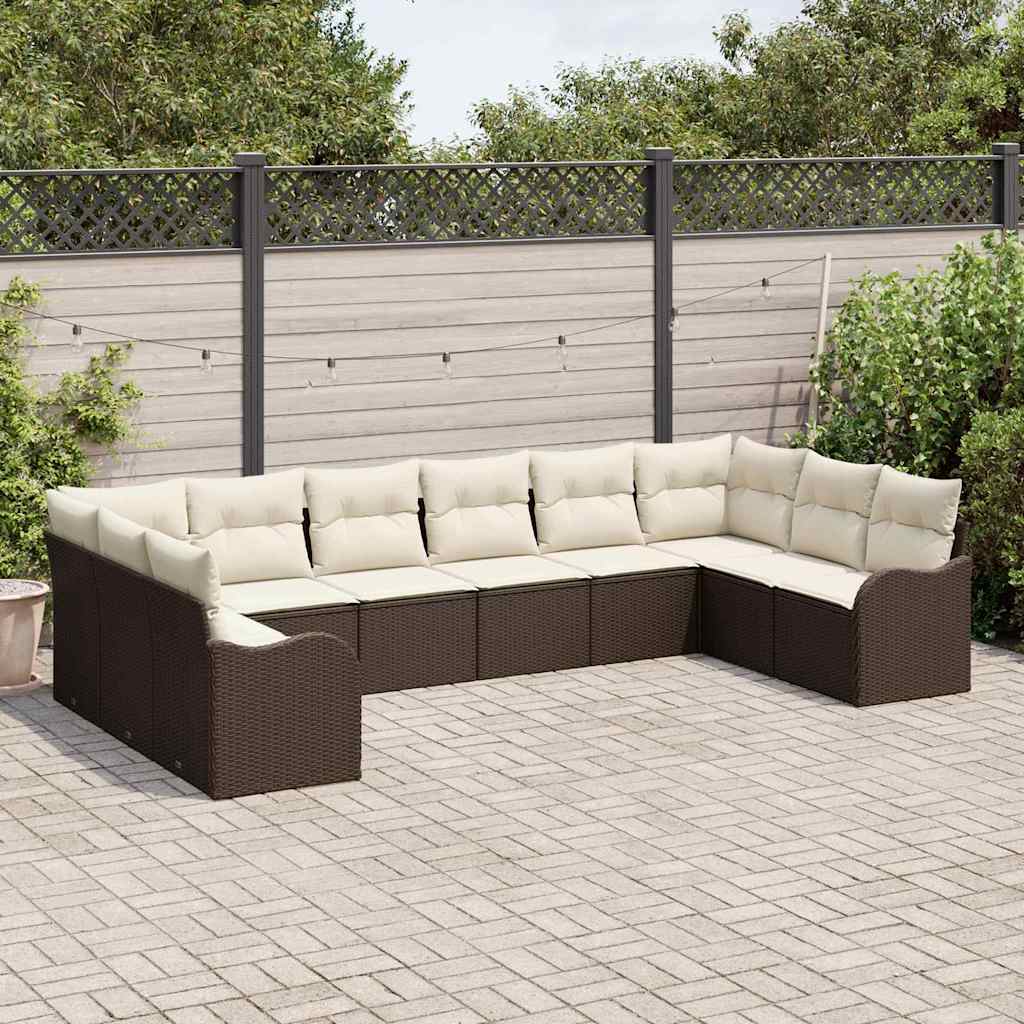Ensemble de canapé de jardin 10 pcs Marron et blanc polyrotin