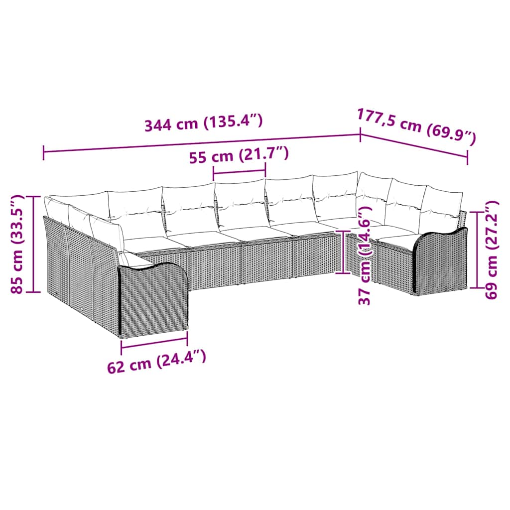 Ensemble de canapé de jardin 10 pcs beige et gris clair
