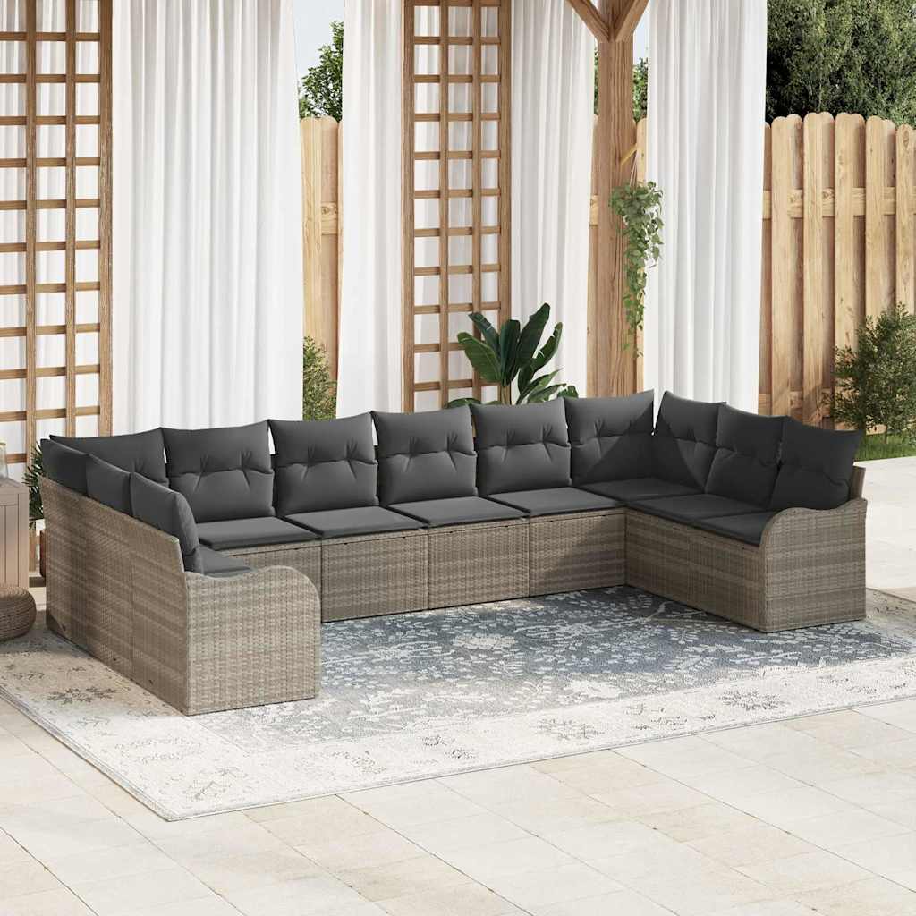Ensemble de canapé de jardin 10 pcs Gris clair polyrotin - XIOS