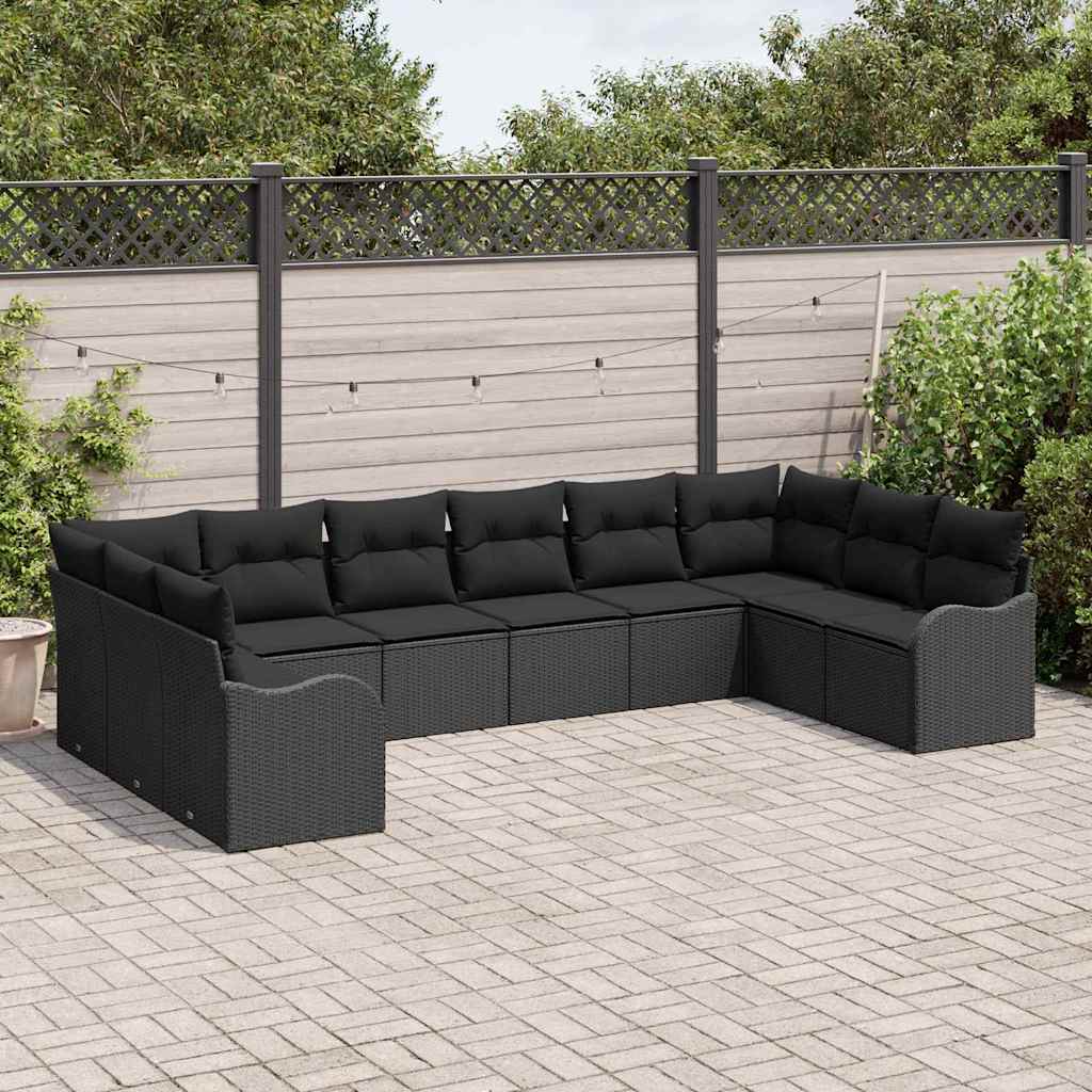 Ensemble de canapé de jardin 10 pcs Noir polyrotin - XIOS