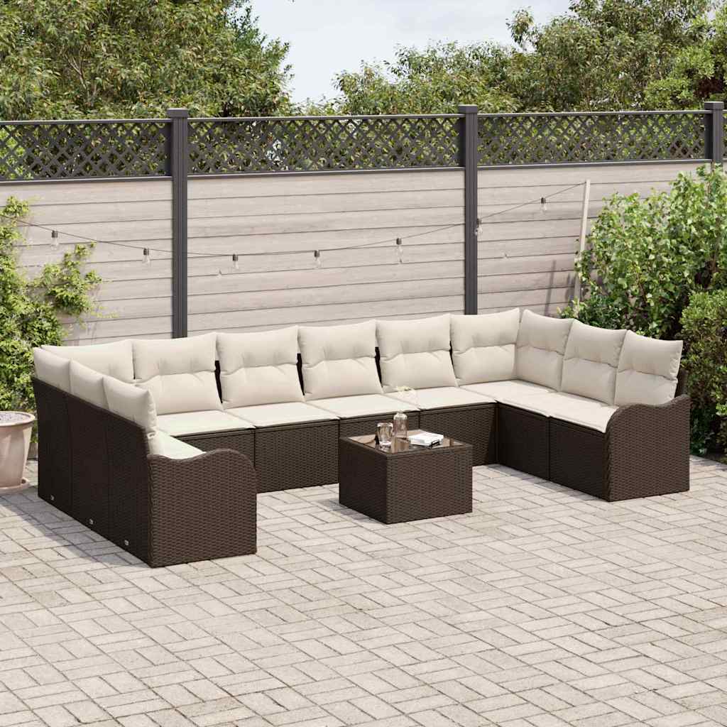 Ensemble de canapé de jardin 11 pcs Marron et blanc polyrotin - XIOS