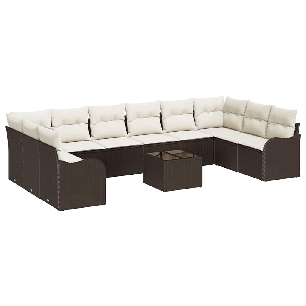 Ensemble de canapé de jardin 11 pcs Marron et blanc polyrotin - XIOS