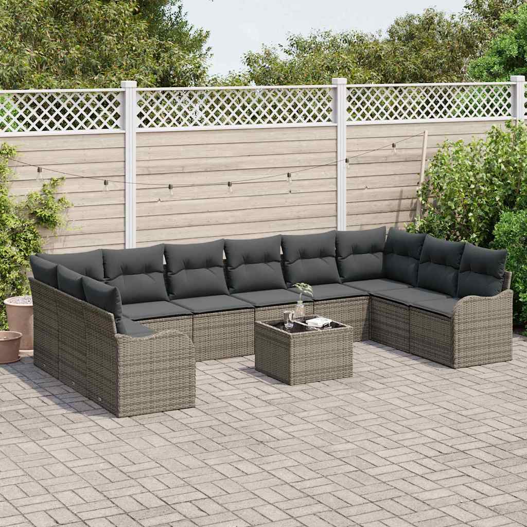 Ensemble de canapé de jardin 11 pcs Gris polyrotin