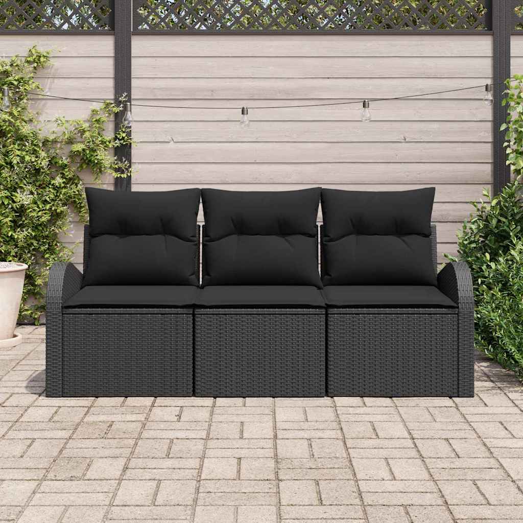 Ensemble de canapé de jardin 3 pcs Noir Poly rotin
