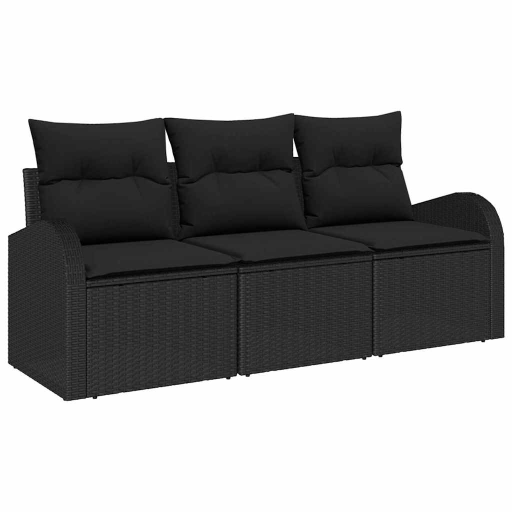 Ensemble de canapé de jardin 3 pcs Noir Poly rotin